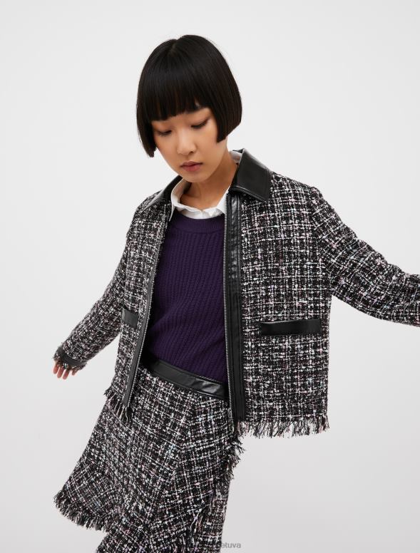 apģērbu 8VJP280 melns raksts lakādas un basketweave jaka sievietes MAX&Co.