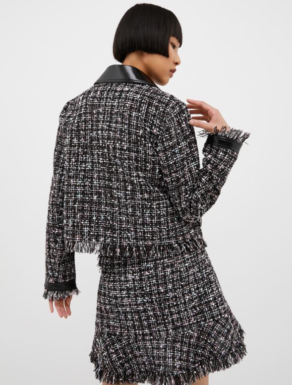 apģērbu 8VJP280 melns raksts lakādas un basketweave jaka sievietes MAX&Co.