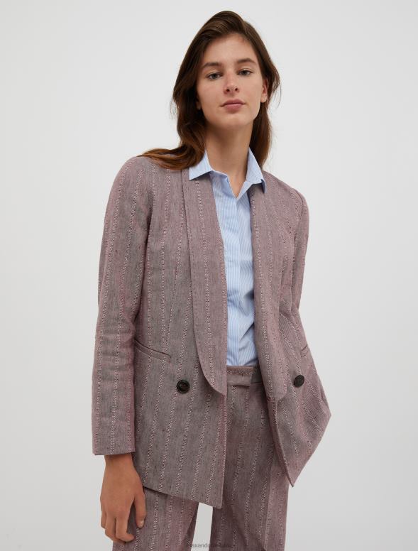 apģērbu 8VJP298 bordo strīpains lina un kokvilnas žakete sievietes MAX&Co.