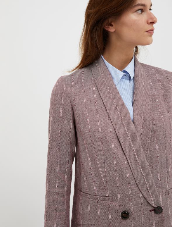 apģērbu 8VJP298 bordo strīpains lina un kokvilnas žakete sievietes MAX&Co.