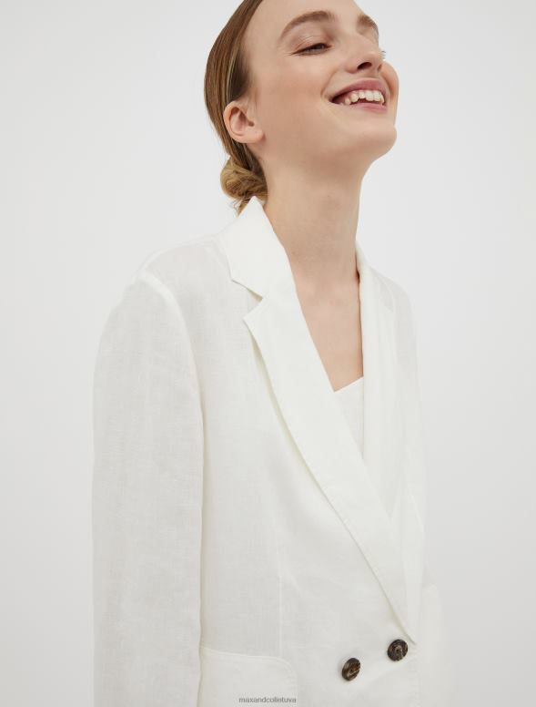 apģērbu 8VJP306 ziloņkauls divrindu lina žakete sievietes MAX&Co.