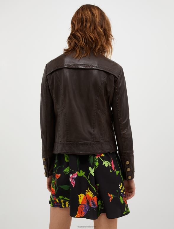 apģērbu 8VJP883 tumši brūns mazgāta ādas jaka sievietes MAX&Co.