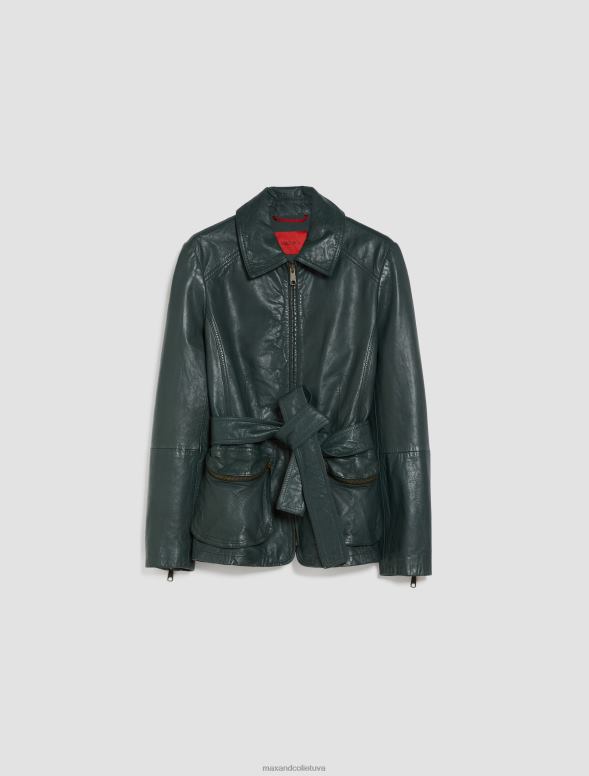 apģērbu 8VJP884 zaļš pieguļoša ādas jaka sievietes MAX&Co.