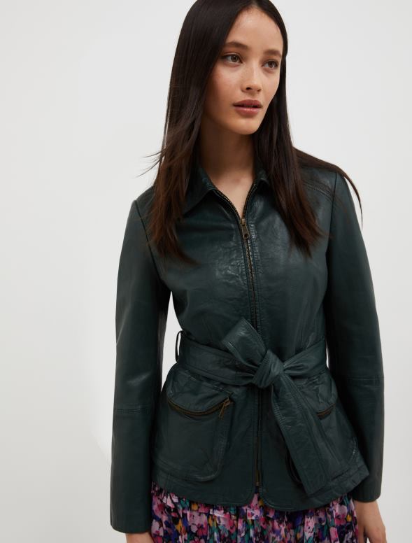 apģērbu 8VJP884 zaļš pieguļoša ādas jaka sievietes MAX&Co.