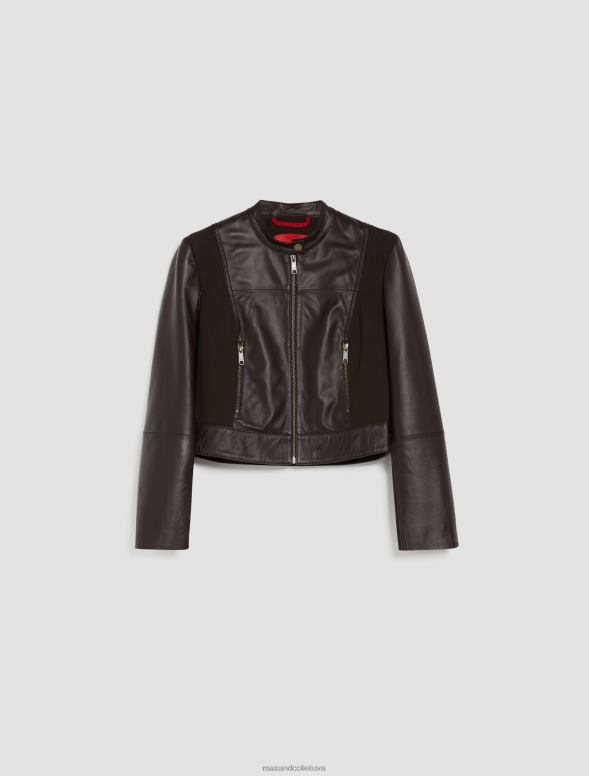 apģērbu 8VJP887 tumši brūns apgriezts džersijs un ādas jaka sievietes MAX&Co.