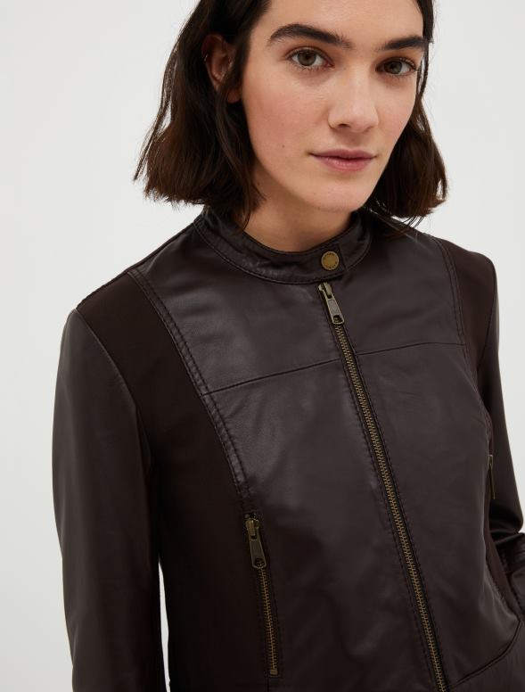 apģērbu 8VJP887 tumši brūns apgriezts džersijs un ādas jaka sievietes MAX&Co.