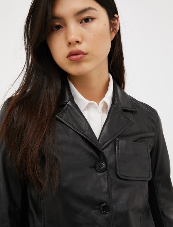 apģērbu 8VJP888 melns nappa ādas un džersija jaka sievietes MAX&Co.