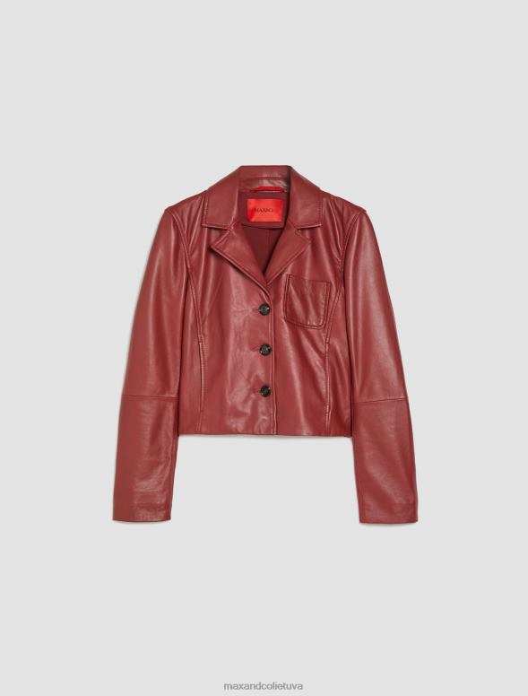 apģērbu 8VJP889 bordo nappa ādas un džersija jaka sievietes MAX&Co.