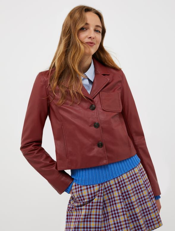 apģērbu 8VJP889 bordo nappa ādas un džersija jaka sievietes MAX&Co.