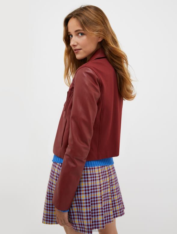 apģērbu 8VJP889 bordo nappa ādas un džersija jaka sievietes MAX&Co.