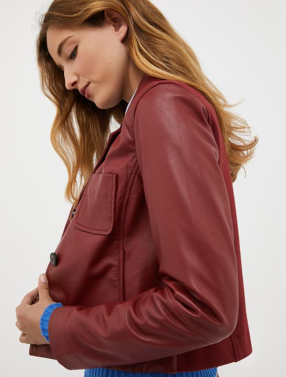 apģērbu 8VJP889 bordo nappa ādas un džersija jaka sievietes MAX&Co.