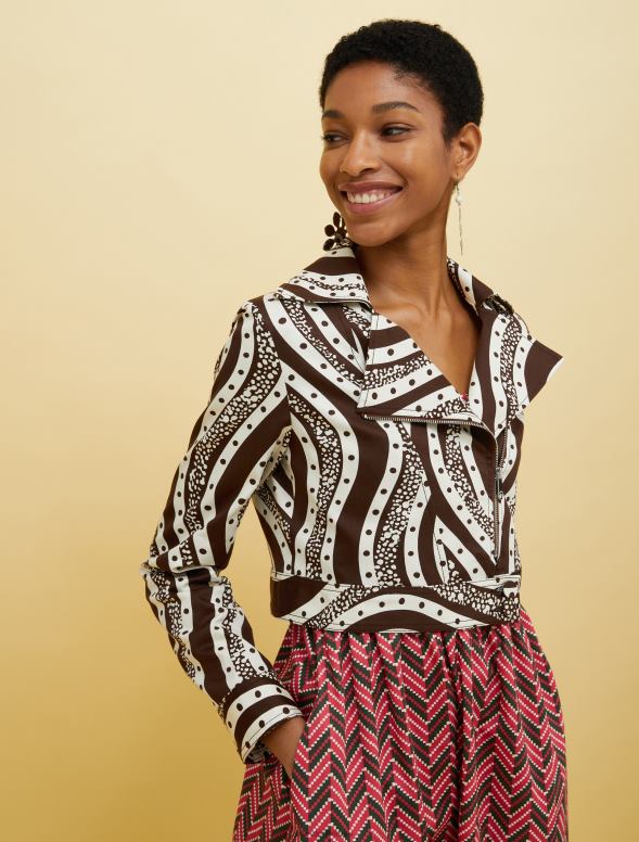 apģērbu 8VJP890 brūns raksts cilvēki, vietas, krāsa bikera jaka sievietes MAX&Co.