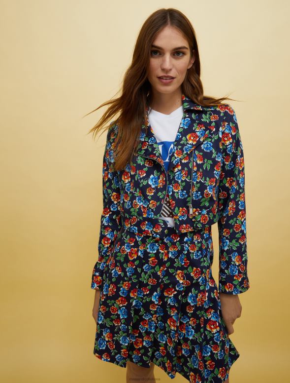 apģērbu 8VJP891 tumši zils raksts cilvēki, vietas, krāsa bikera jaka sievietes MAX&Co.