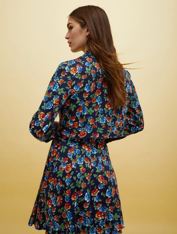 apģērbu 8VJP891 tumši zils raksts cilvēki, vietas, krāsa bikera jaka sievietes MAX&Co.