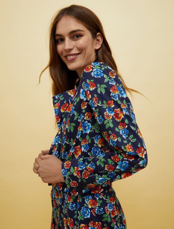 apģērbu 8VJP891 tumši zils raksts cilvēki, vietas, krāsa bikera jaka sievietes MAX&Co.