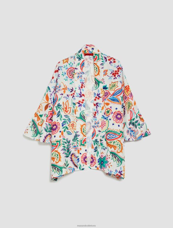 apģērbu 8VJP901 smilškrāsas raksts Paisley print zīda kimono sievietes MAX&Co.