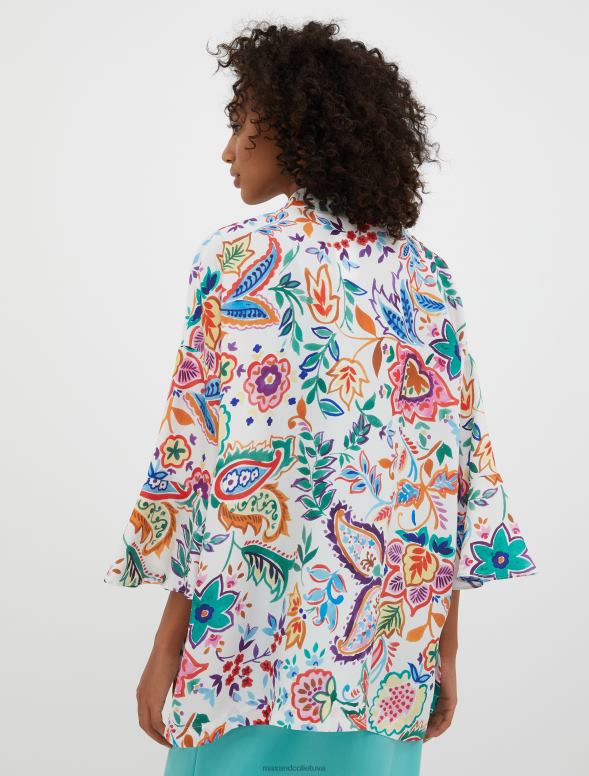 apģērbu 8VJP901 smilškrāsas raksts Paisley print zīda kimono sievietes MAX&Co.