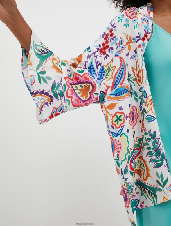 apģērbu 8VJP901 smilškrāsas raksts Paisley print zīda kimono sievietes MAX&Co.