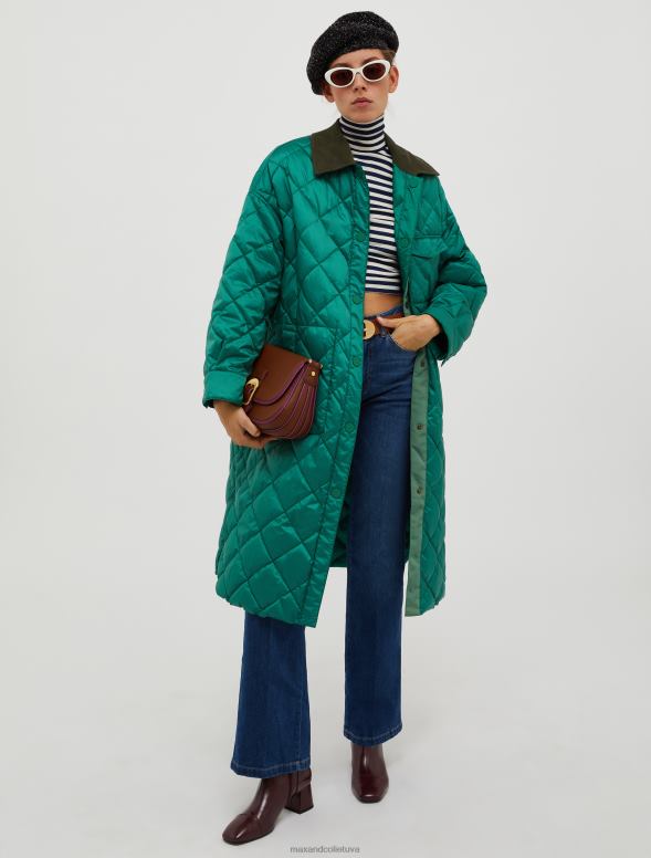 apģērbu 8VJP919 tumši zaļa apgriežams stepēts mētelis sievietes MAX&Co.