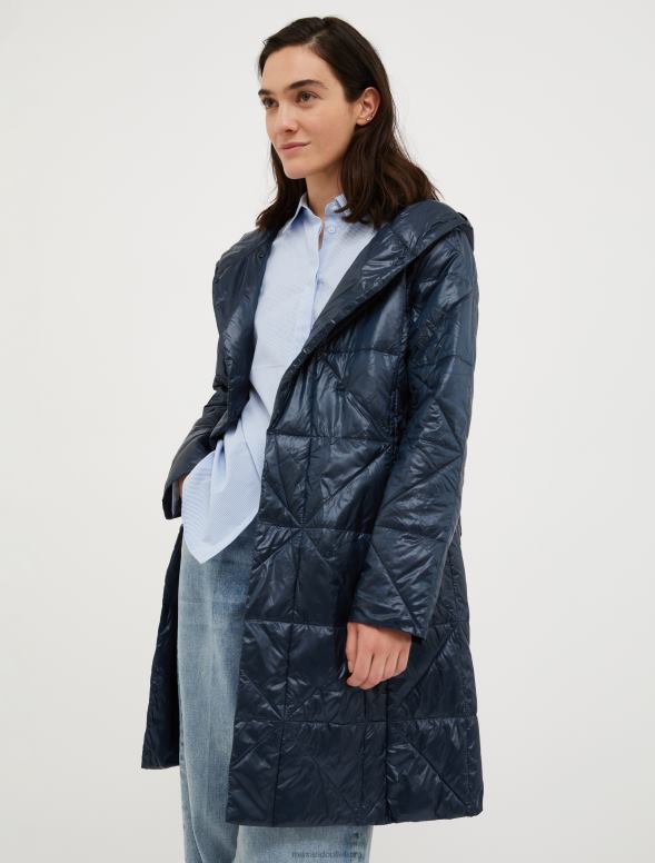 apģērbu 8VJP926 pusnakts zils stepēts mētelis ar kapuci sievietes MAX&Co.