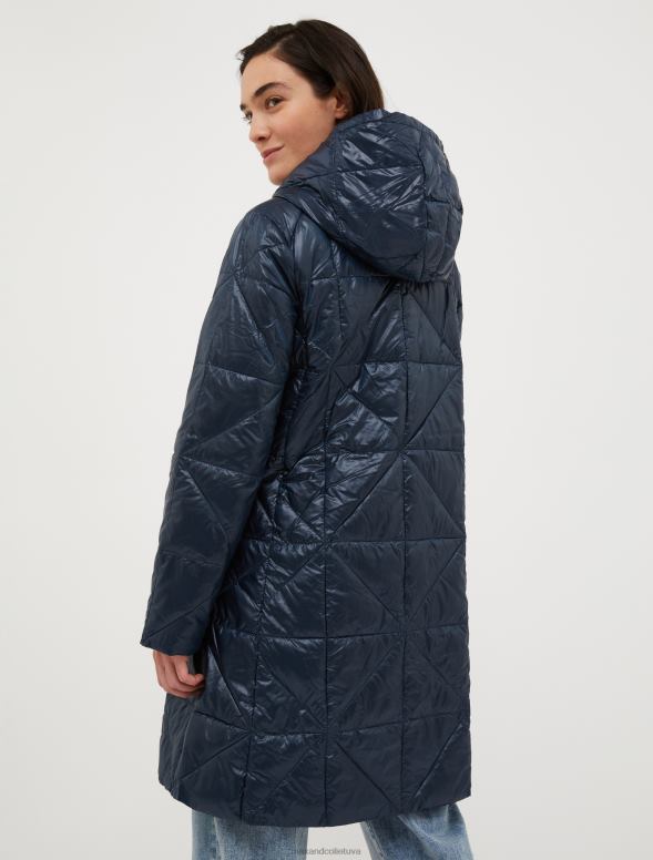 apģērbu 8VJP926 pusnakts zils stepēts mētelis ar kapuci sievietes MAX&Co.