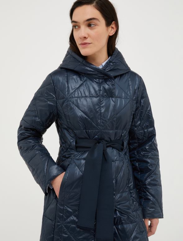 apģērbu 8VJP926 pusnakts zils stepēts mētelis ar kapuci sievietes MAX&Co.