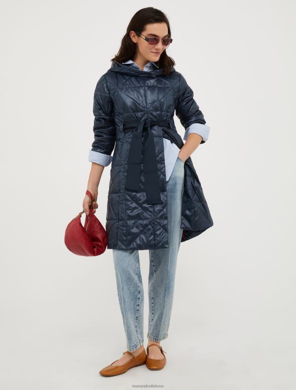 apģērbu 8VJP926 pusnakts zils stepēts mētelis ar kapuci sievietes MAX&Co.