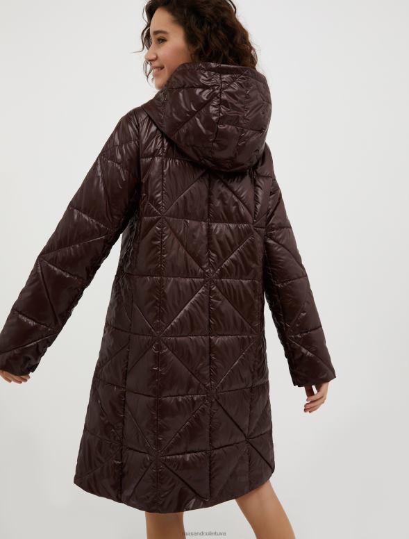 apģērbu 8VJP928 tumši brūns stepēts mētelis ar kapuci sievietes MAX&Co.