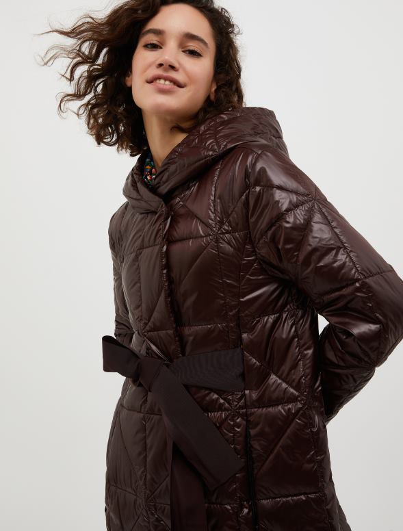 apģērbu 8VJP928 tumši brūns stepēts mētelis ar kapuci sievietes MAX&Co.