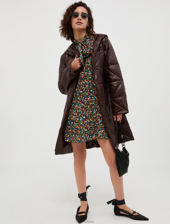 apģērbu 8VJP928 tumši brūns stepēts mētelis ar kapuci sievietes MAX&Co.