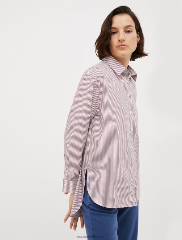 apģērbu 8VJP456 sarkans raksts svītrains kokvilnas-poplīna krekls sievietes MAX&Co.