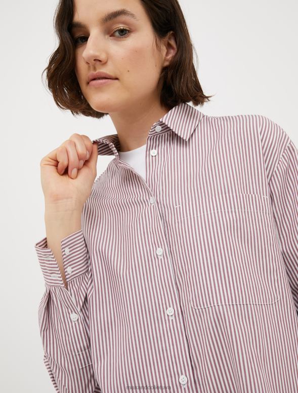 apģērbu 8VJP456 sarkans raksts svītrains kokvilnas-poplīna krekls sievietes MAX&Co.