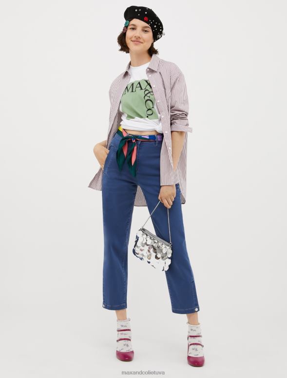 apģērbu 8VJP456 sarkans raksts svītrains kokvilnas-poplīna krekls sievietes MAX&Co.