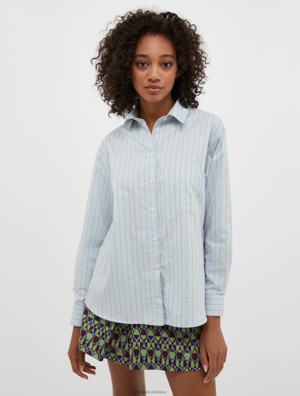 apģērbu 8VJP457 gaiši zils raksts kokvilnas-poplīna krekls sievietes MAX&Co.