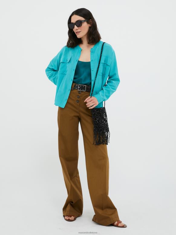 apģērbu 8VJP462 smaragda zaļš kokvilnas un zīda krekls sievietes MAX&Co.