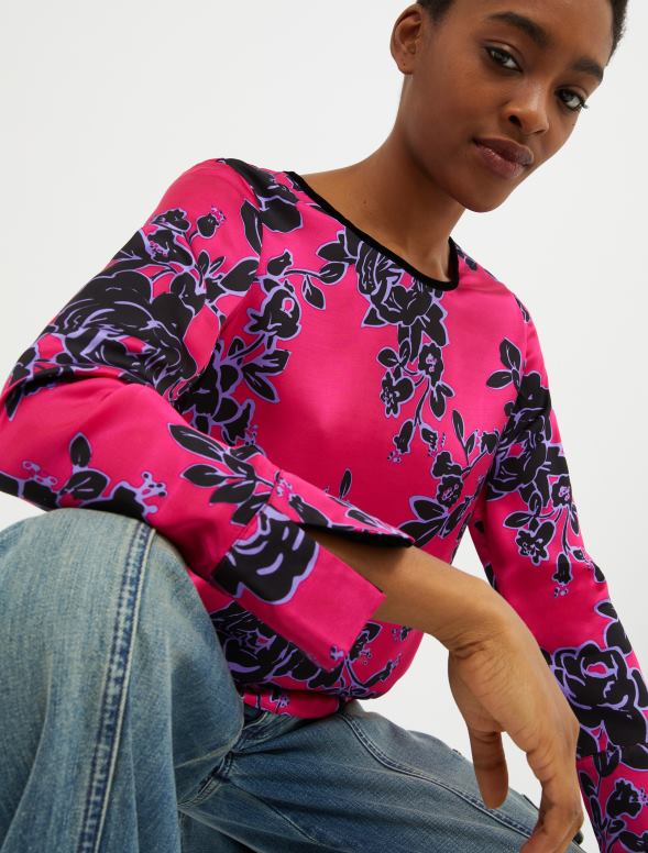 apģērbu 8VJP479 fuksijas raksts rakstaina satīna blūze sievietes MAX&Co.