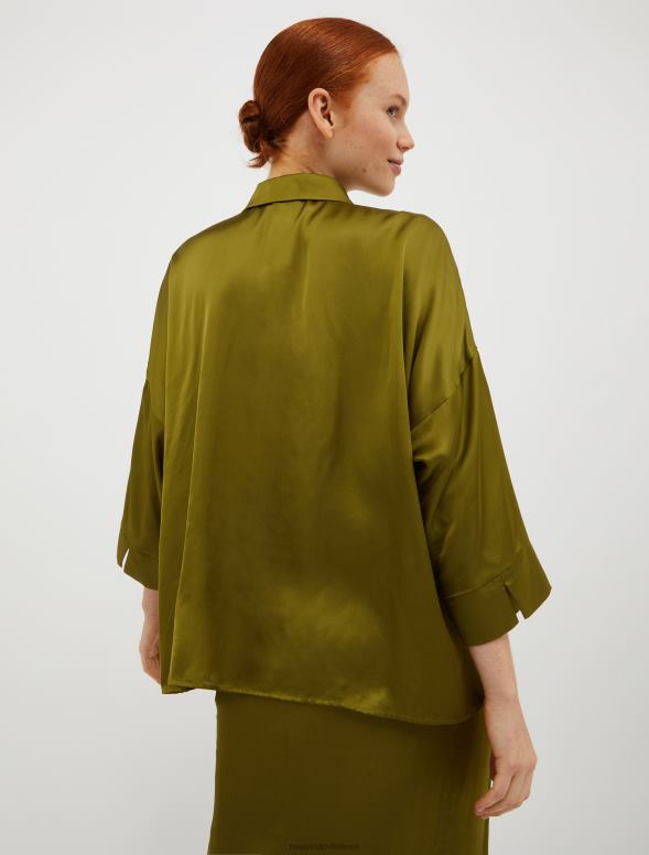 apģērbu 8VJP481 olīvu zaļš brīvs satīna krekls sievietes MAX&Co.