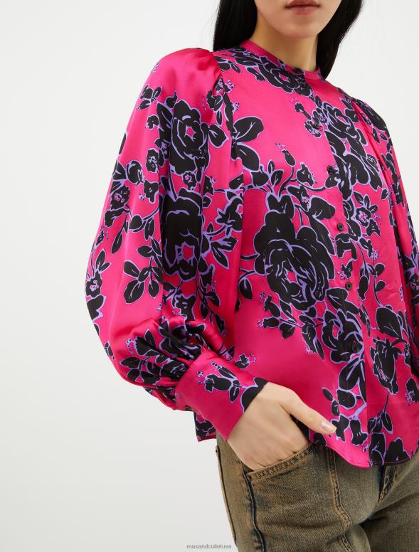 apģērbu 8VJP482 fuksijas raksts rakstains satīna krekls sievietes MAX&Co.