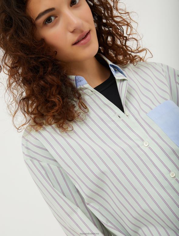 apģērbu 8VJP491 zaļš raksts raibs kokvilnas-poplīna krekls sievietes MAX&Co.