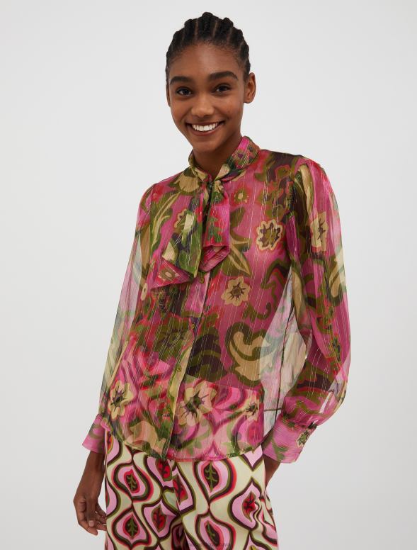 apģērbu 8VJP492 vecs rožu raksts zīda-krepona krekls ar adatām sievietes MAX&Co.