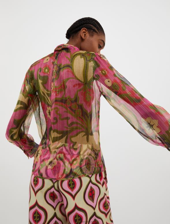 apģērbu 8VJP492 vecs rožu raksts zīda-krepona krekls ar adatām sievietes MAX&Co.