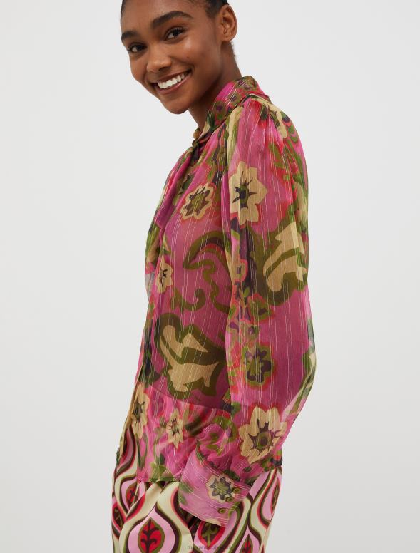 apģērbu 8VJP492 vecs rožu raksts zīda-krepona krekls ar adatām sievietes MAX&Co.