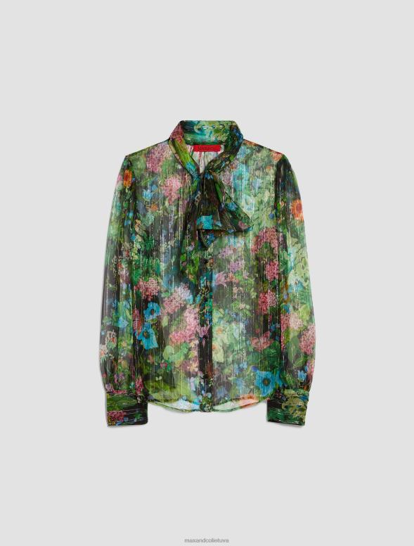 apģērbu 8VJP493 melns raksts zīda-krepona krekls ar adatām sievietes MAX&Co.