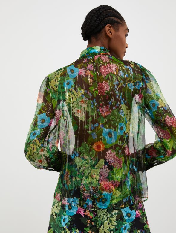 apģērbu 8VJP493 melns raksts zīda-krepona krekls ar adatām sievietes MAX&Co.