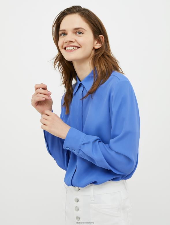 apģērbu 8VJP501 jūras zils zīda krep-de-šina krekls sievietes MAX&Co.