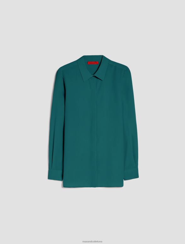 apģērbu 8VJP503 tumši zaļa zīda krep-de-šina krekls sievietes MAX&Co.