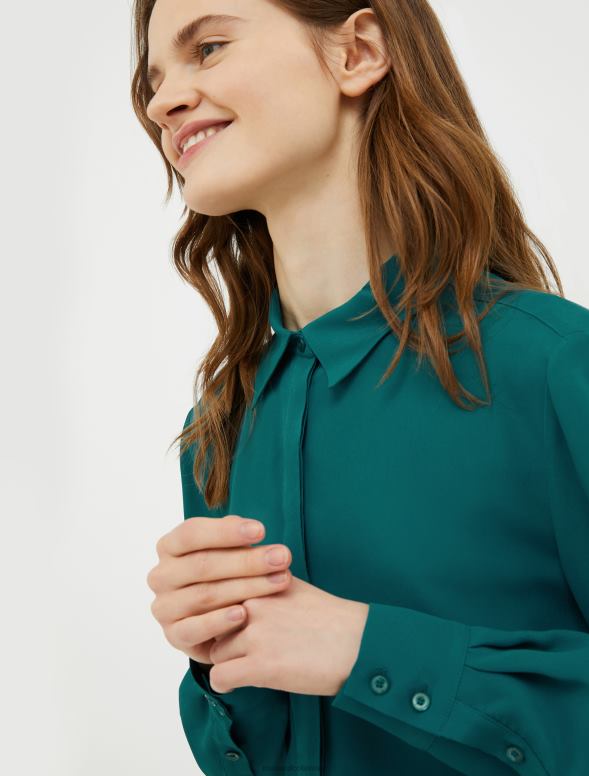 apģērbu 8VJP503 tumši zaļa zīda krep-de-šina krekls sievietes MAX&Co.