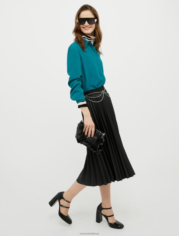 apģērbu 8VJP503 tumši zaļa zīda krep-de-šina krekls sievietes MAX&Co.