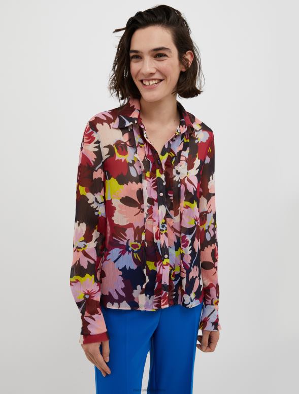 apģērbu 8VJP507 pusnakts zils raksts krepona krekls ar ziedu apdruku sievietes MAX&Co.