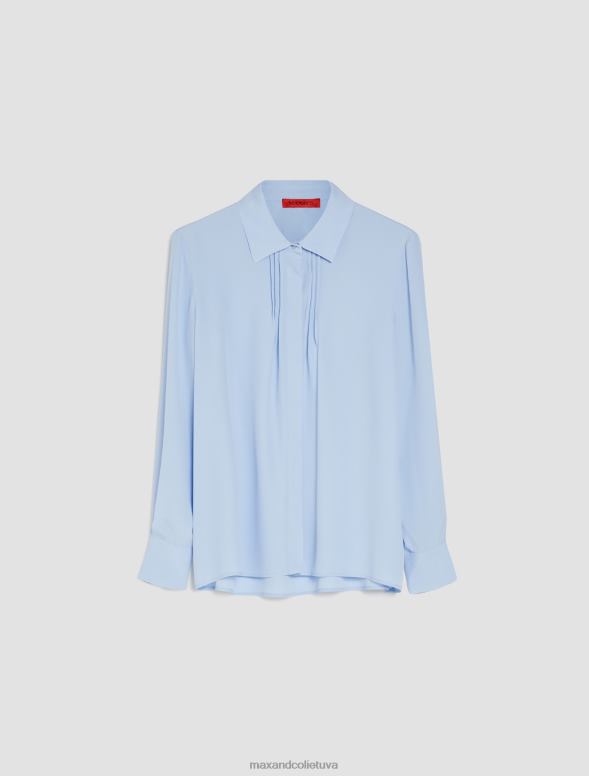 apģērbu 8VJP515 gaiši zils zīda krep-de-šina krekls sievietes MAX&Co.